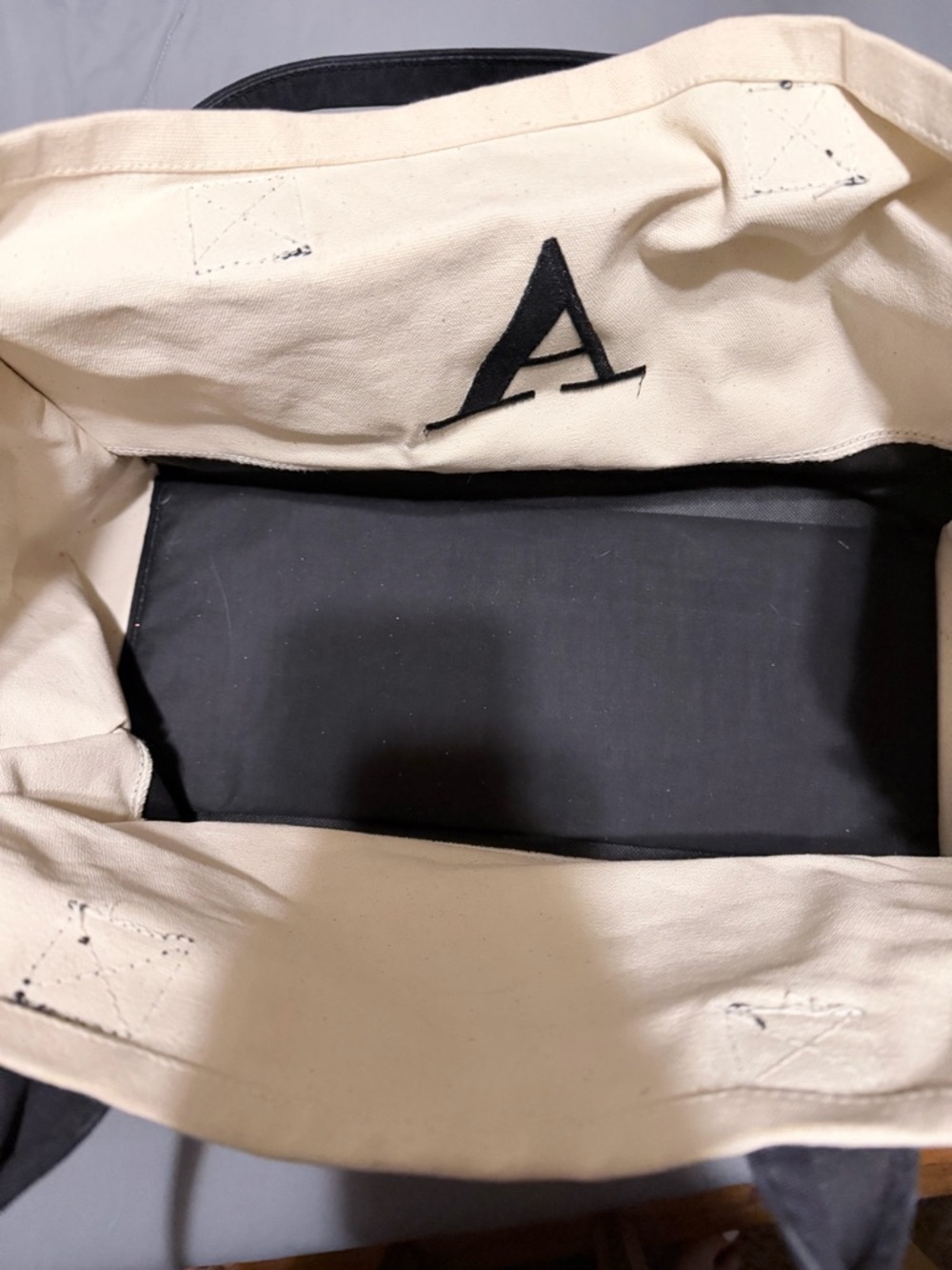 Monogram Canvas Tote Bag in Black and Cream - Picture 5 of 10